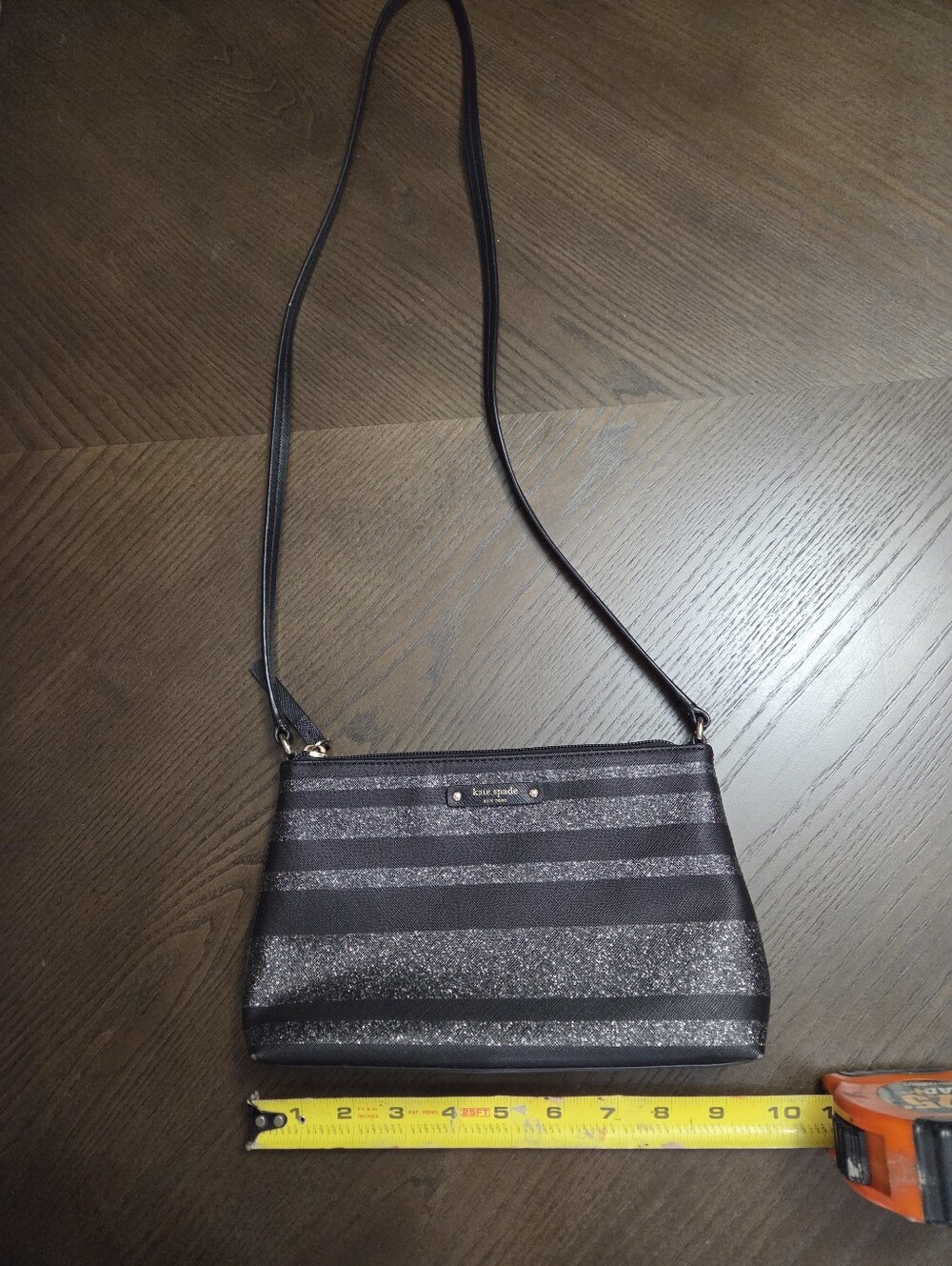 Kate Spade Haven Lane Ramey Leather Black Glitter Stripe Crossbody Bag